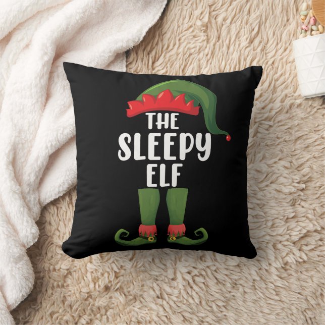 The Sleepy Elf Family Matching Group Christmas  Cushion (Blanket)