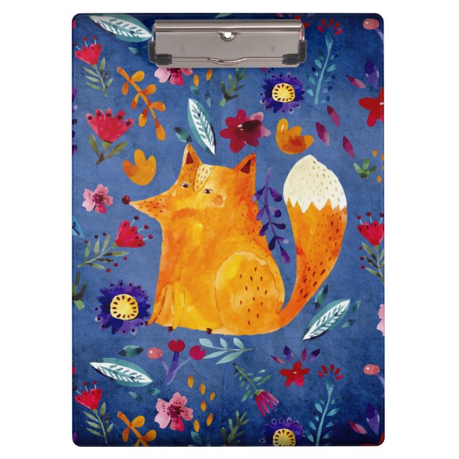 The Smart Fox in Flower Garden Clipboard (Front)