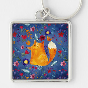 The Smart Fox in Flower Garden Key Ring
