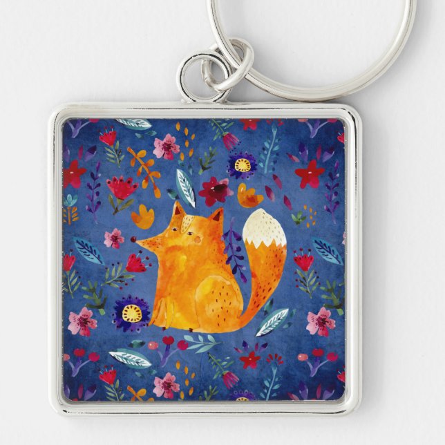 The Smart Fox in Flower Garden Key Ring (Front)