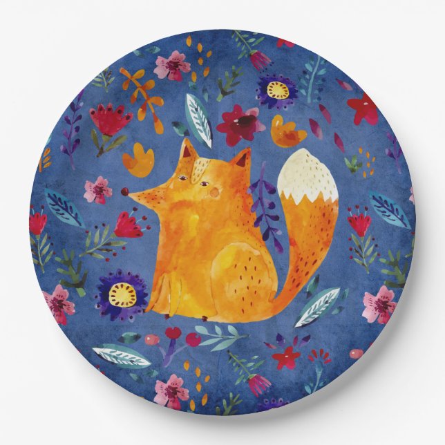 The Smart Fox in Flower Garden Paper Plate (Front)