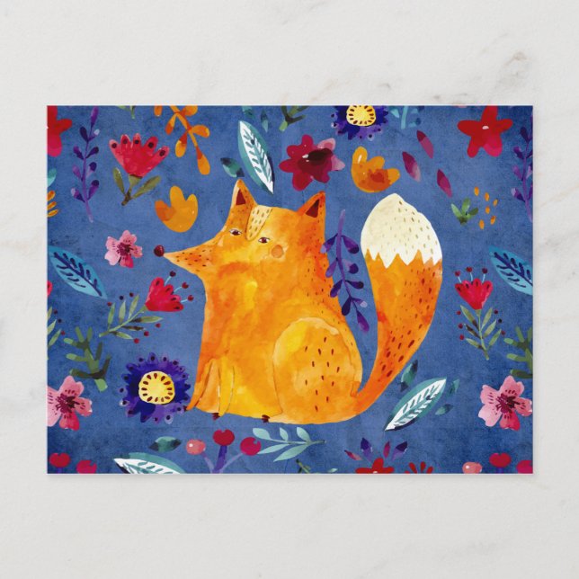 The Smart Fox in Flower Garden Postcard (Front)
