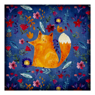 The Smart Fox in Flower Garden Poster