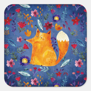 The Smart Fox in Flower Garden Square Sticker