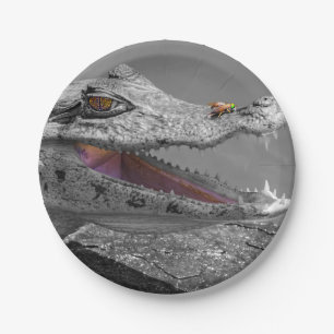 The smiling crocodile and the flies paper plate