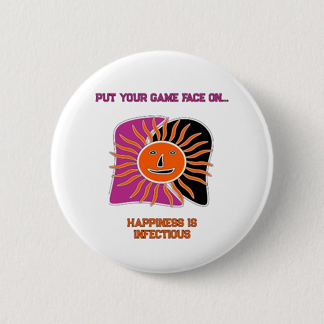 The smiling sun face  magnet 6 cm round badge (Front)
