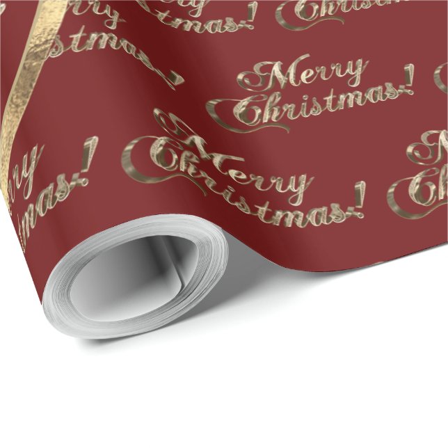 The Smith Family Christmas Red Faux Gold Script Wrapping Paper (Roll Corner)