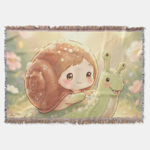 The Snail and the Magic of Petals Throw Blanket