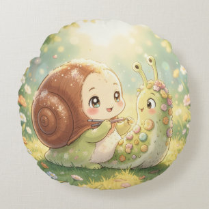 The Snail and the Magic of the Blossom Crowns Round Cushion