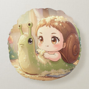 The Snail and the Magic of the Petals.6 Round Cushion