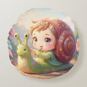 The Snail and the Magic of the Petals.9 Round Cushion