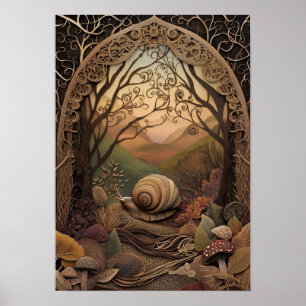 The Snail Sunny Autumn Forest Art Poster