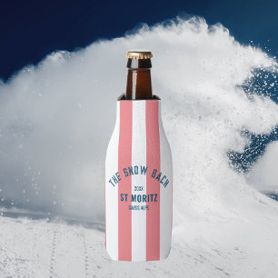 The Snow Bach Pink Cabana Stripe Bachelorette Bottle Cooler