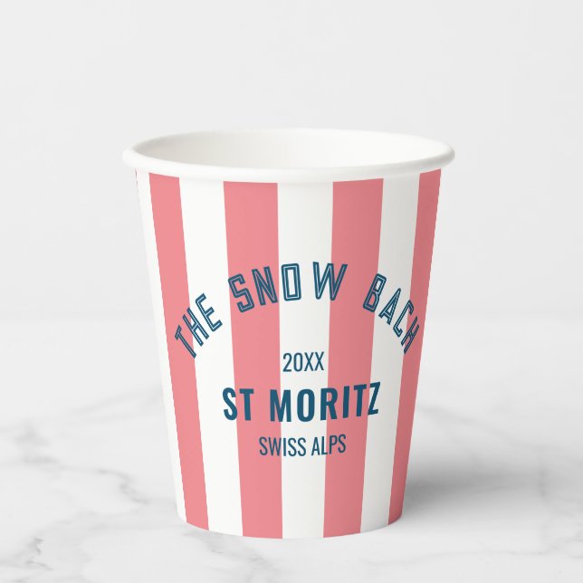 The Snow Bach Pink Cabana Stripe Bachelorette Paper Cups (Front)