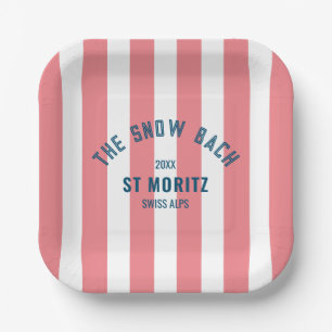 The Snow Bach Pink Cabana Stripe Bachelorette Paper Plate