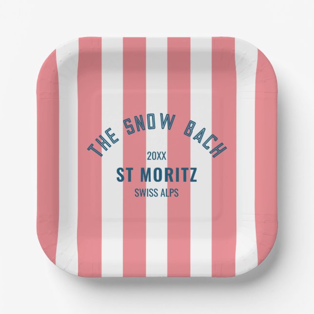 The Snow Bach Pink Cabana Stripe Bachelorette Paper Plate (Front)