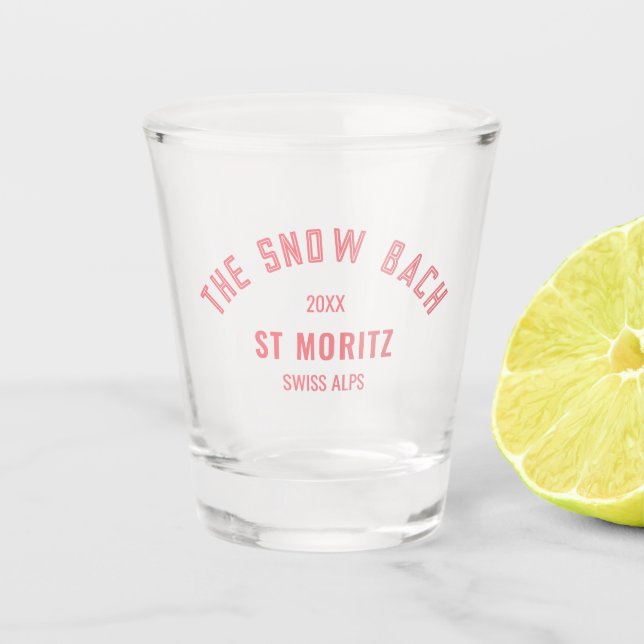 The Snow Bach Pink Ski Theme Bachelorette  Shot Glass (Front)