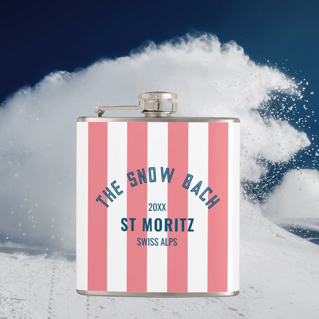 The Snow Beach Pink Cabana Stripe Bachelorette Hip Flask (Creator Uploaded)