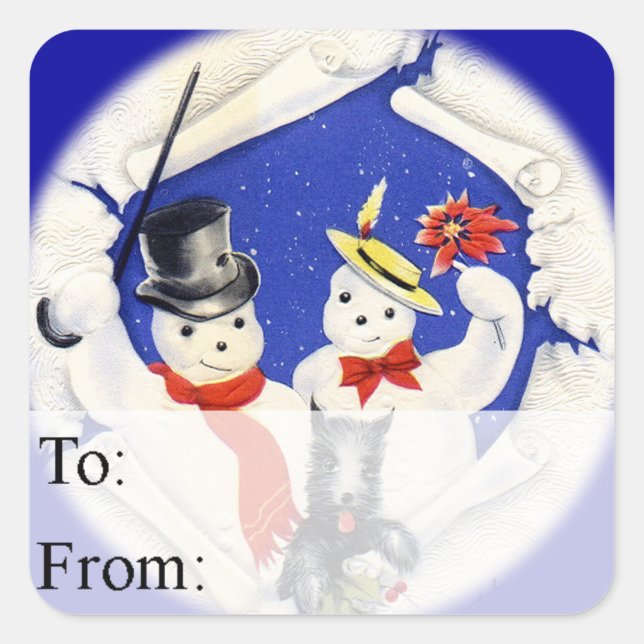 The Snow Family and Dog Vintage Gift Tag (Front)