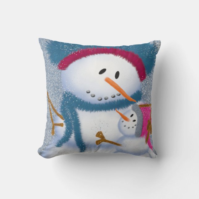 The Snow Momma And Snow Girl Throw Pillow (Front)