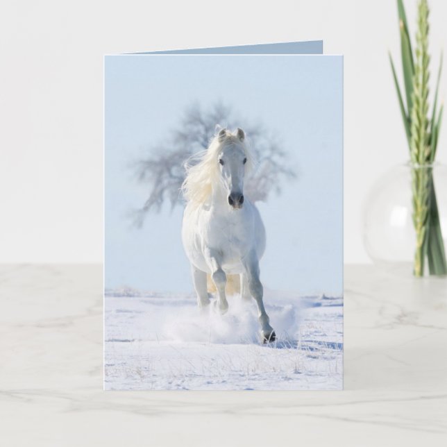 The Snow Stallion and the Tree Horse Greeting Card (Front)