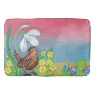 The snowdrop and the wren bird summon the spring bath mat