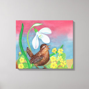 The snowdrop and the wren bird summon the spring  canvas print