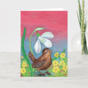 The snowdrop and the wren bird summon the spring  card