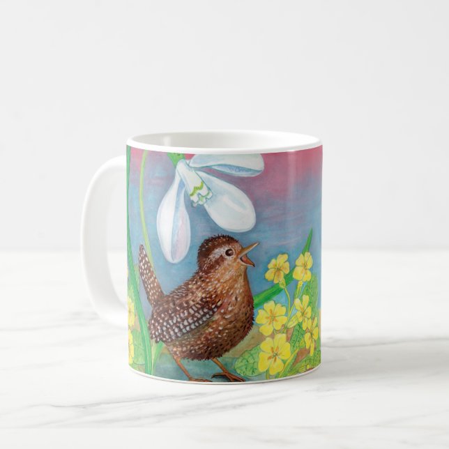 The snowdrop and the wren bird summon the spring  coffee mug (Front Left)