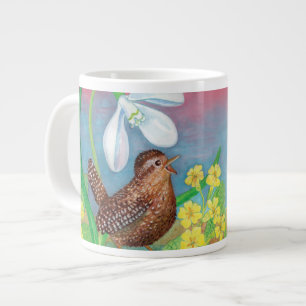 The snowdrop and the wren bird summon the spring  large coffee mug