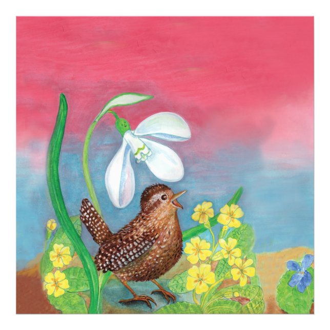 The snowdrop and the wren bird summon the spring  photo print (Front)