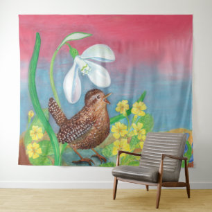 The snowdrop and the wren bird summon the spring  tapestry