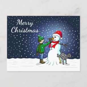 The Snowman, dog and boy Christmas Postcard