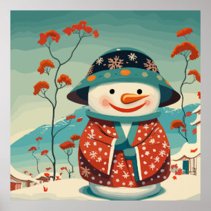 The snowman in a kimono at Christmas Poster
