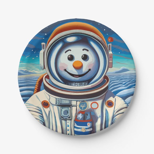 The Snowman is an astronaut at Christmas Paper Plate (Front)