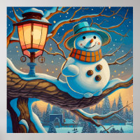 The Snowman  next to the street lamp chrismas