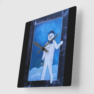 The Snowman's Escape Painting by Alfred Fox Square Wall Clock