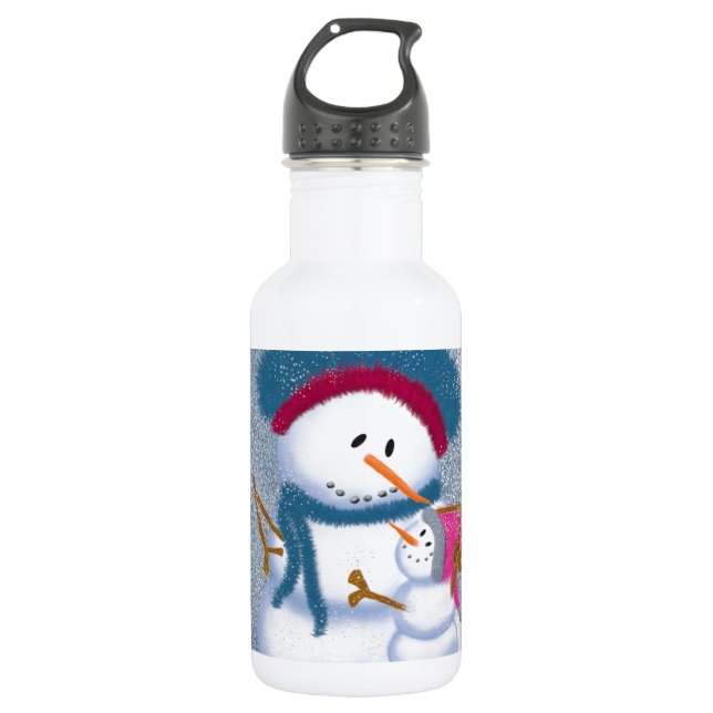 The SnowMomma And SnowGirl Illustration 532 Ml Water Bottle (Front)