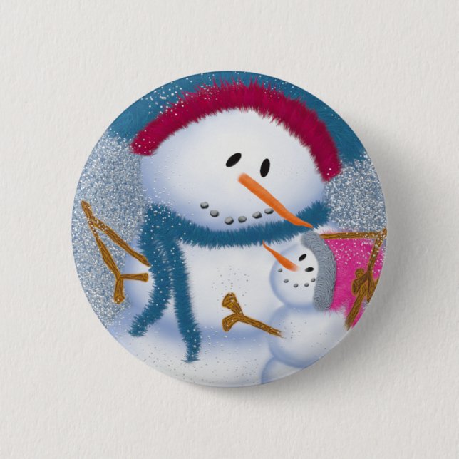 The SnowMomma And SnowGirl Illustration 6 Cm Round Badge (Front)