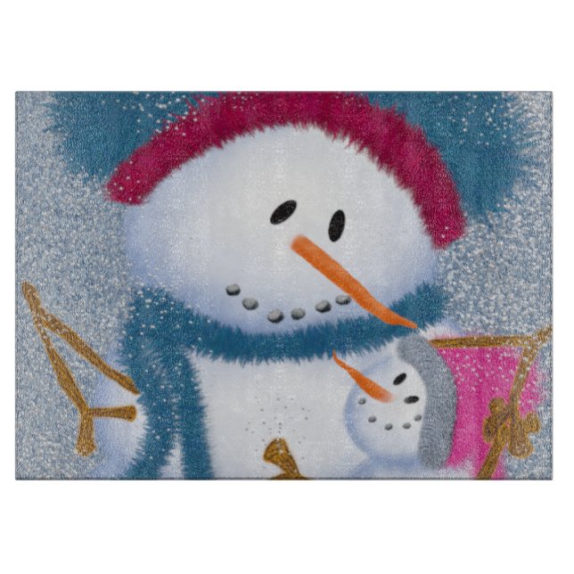 The SnowMomma And SnowGirl Illustration Cutting Board (Front)