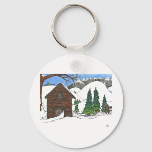 The Snowy Cabin Key Ring