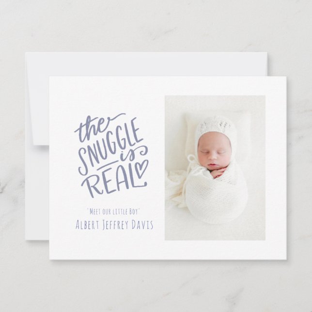 The snuggle is real, birth announcement cards (Front)