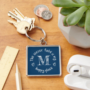 The soccer field is my happy place monogrammed key ring