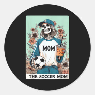 The soccer mom tarot card halloween skeleton mom classic round sticker