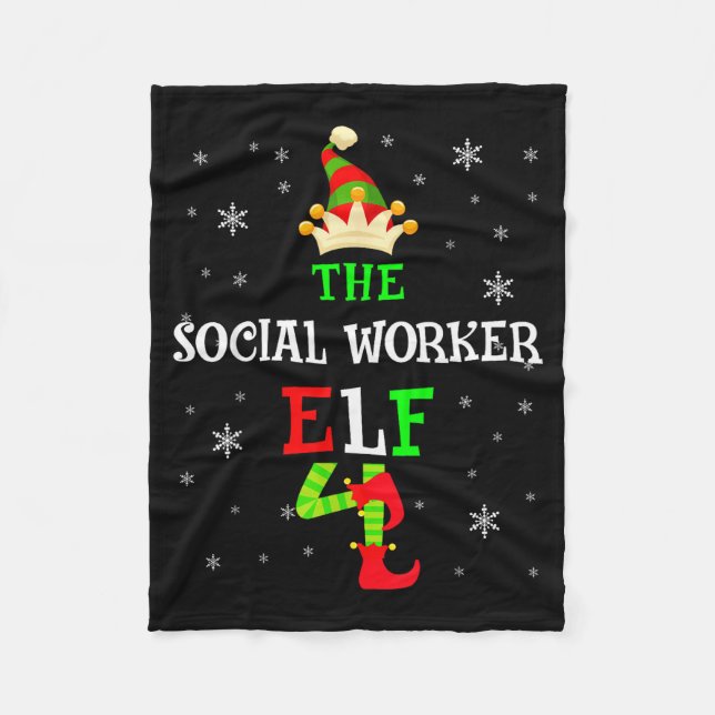The Social Worker Elf Christmas Elf Matching Famil Fleece Blanket (Front)