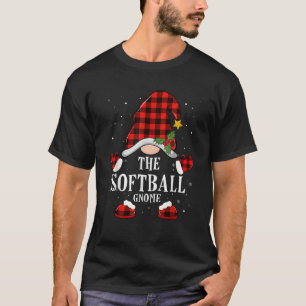 The Softball Gnome Christmas Buffalo Plaid Pajamas T-Shirt