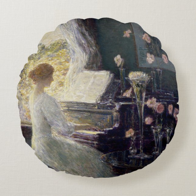 The Sonata by Frederick Childe Hassam Round Cushion (Front)