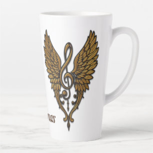The soul of the melody, a golden clef with wings. latte mug