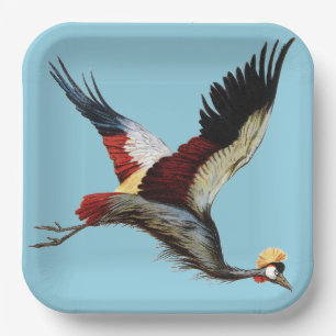 The South African crowned crane in mid-flight Paper Plate