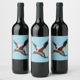 The South African crowned crane in mid-flight Wine Label